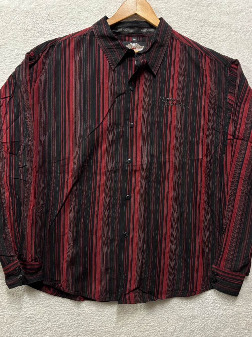 Harley Davidson Shirt Mens 2XL Striped Embroidered Button Up Long Sleeve Biker
